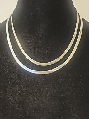 NWOT Elegant Double-Layer Silver Tone Herringbone Necklace